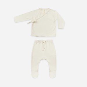 Quincy Mae Kimono Wrap Top and Footed Pant Set - Ivory. Size NB.